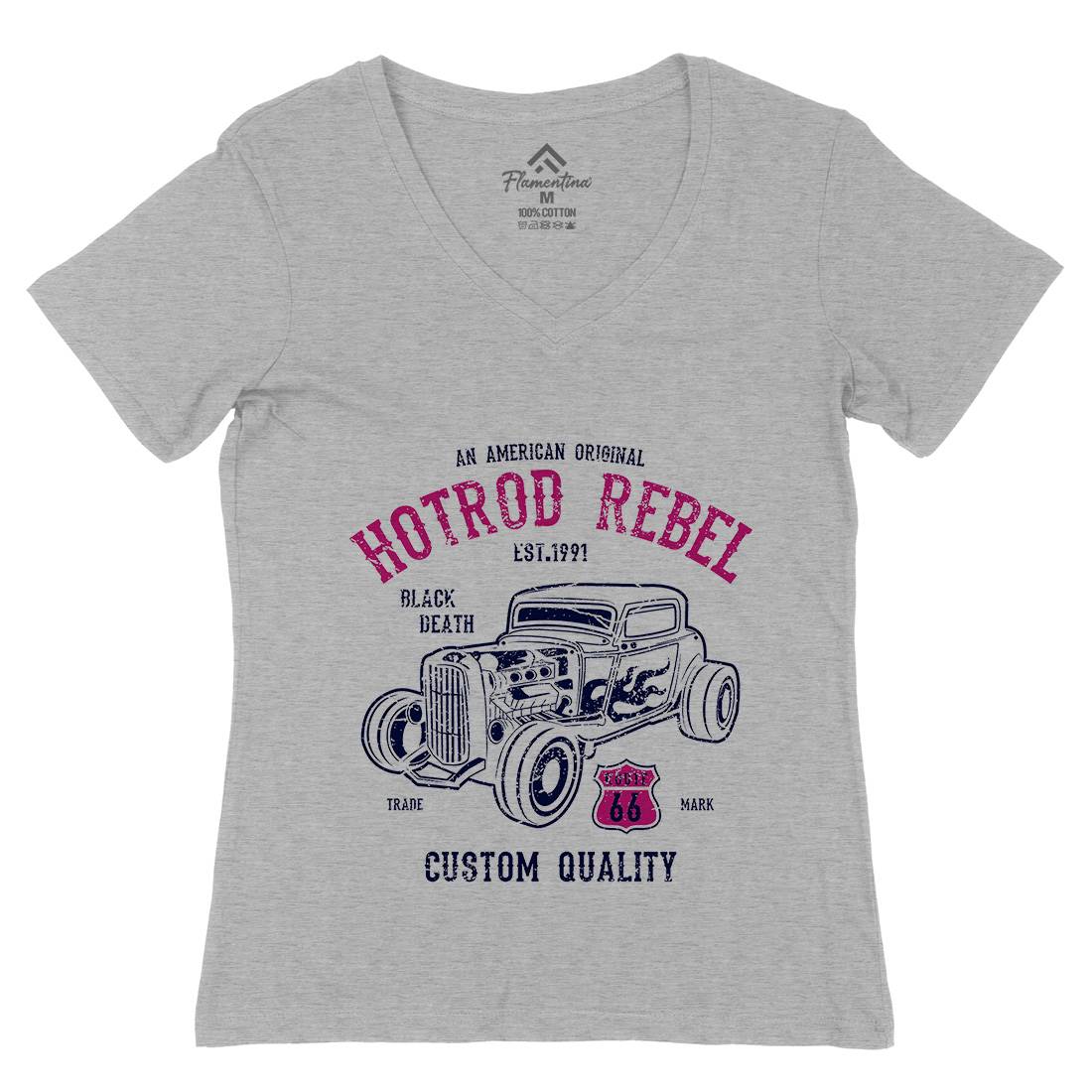 Hot Rod Rebel Womens Organic V-Neck T-Shirt Cars A067