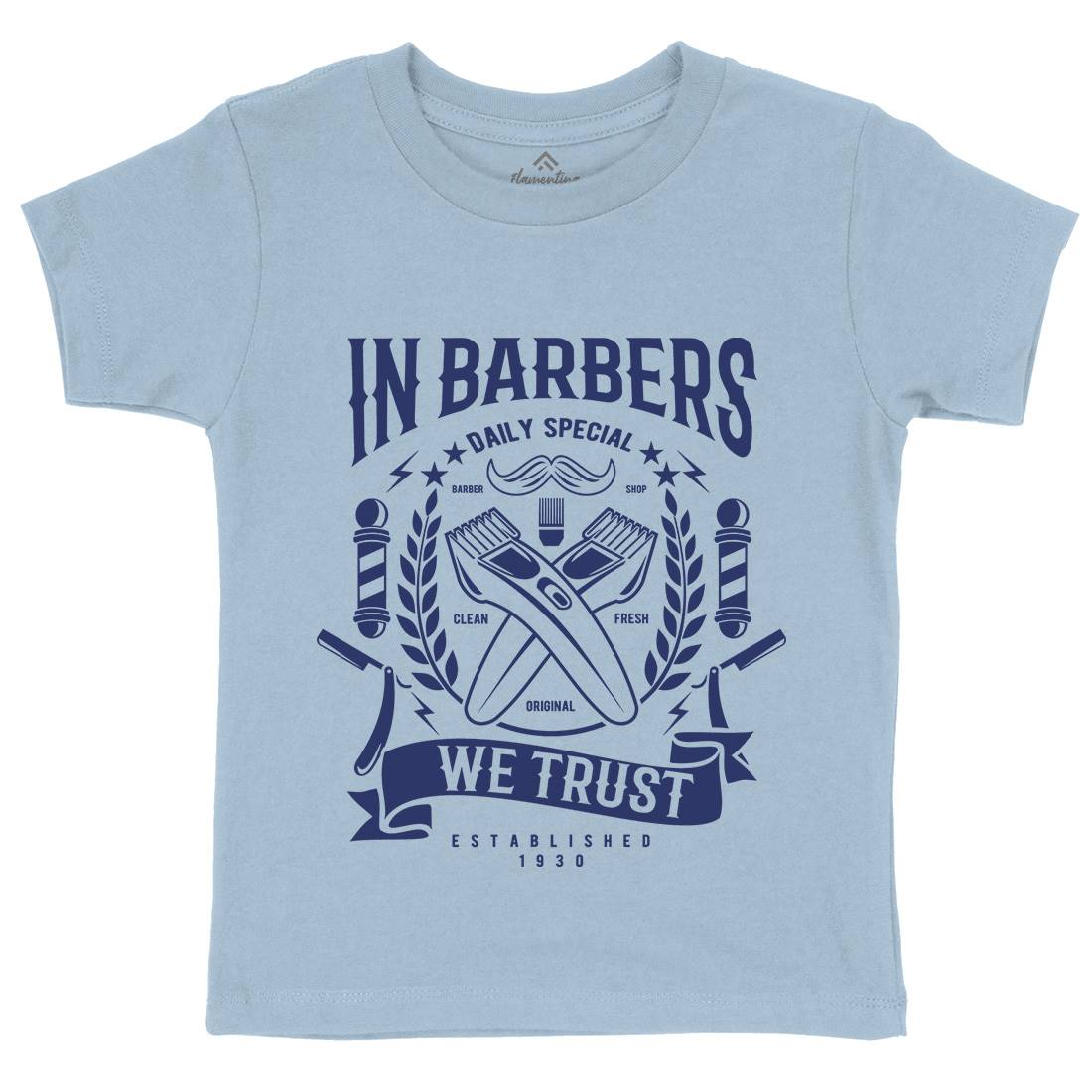 In Barbers We Trust Kids Organic Crew Neck T-Shirt Barber A070
