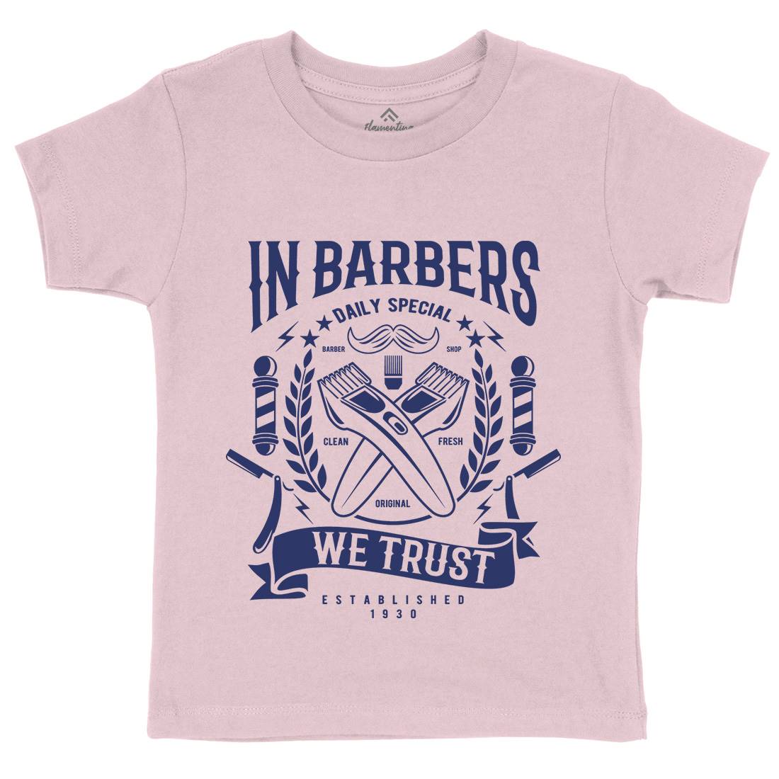 In Barbers We Trust Kids Organic Crew Neck T-Shirt Barber A070