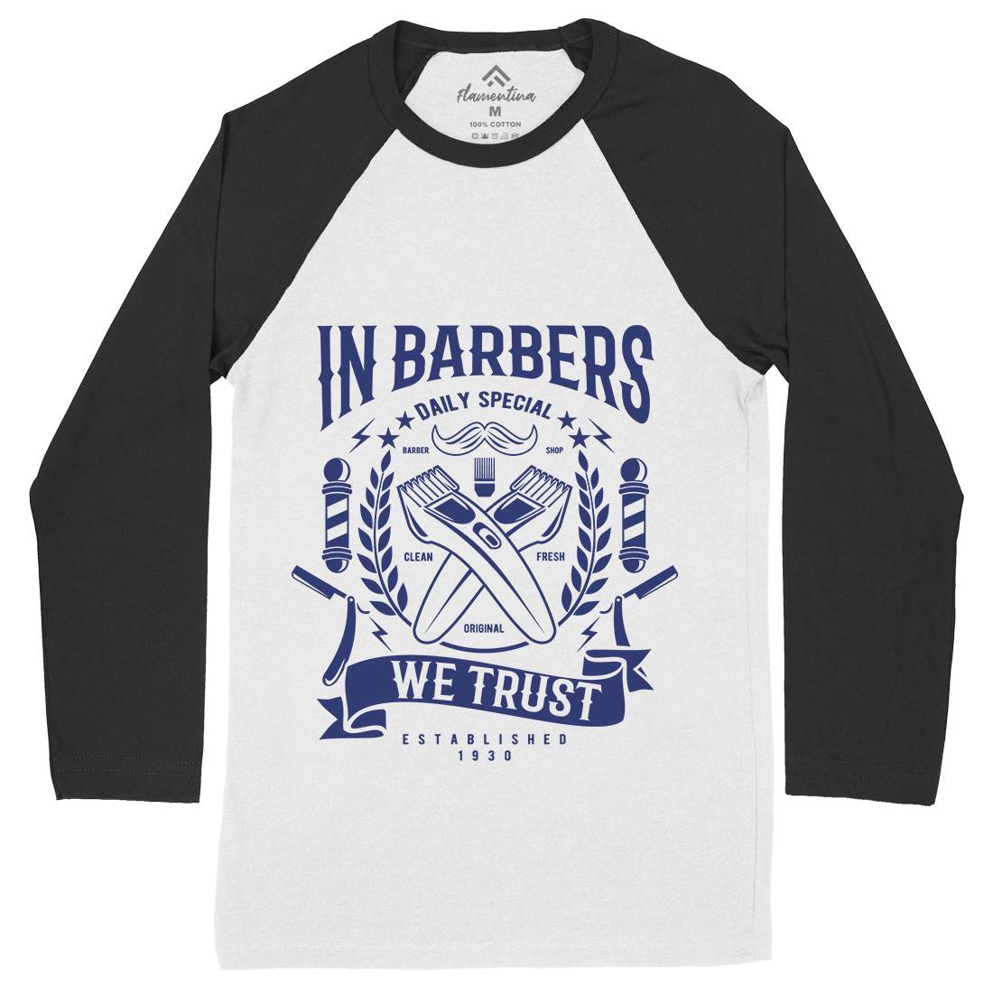 In Barbers We Trust Mens Long Sleeve Baseball T-Shirt Barber A070