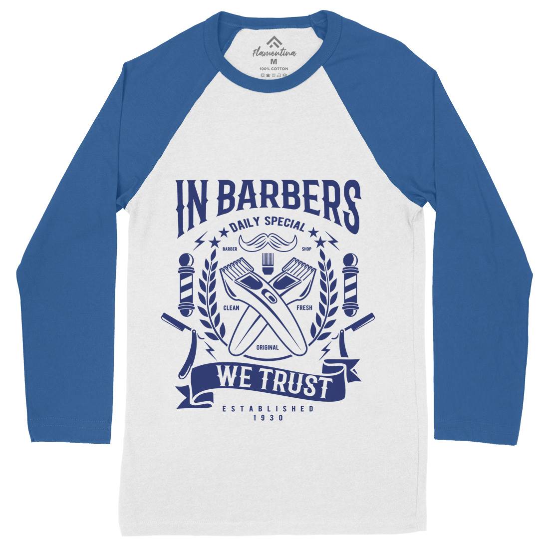 In Barbers We Trust Mens Long Sleeve Baseball T-Shirt Barber A070