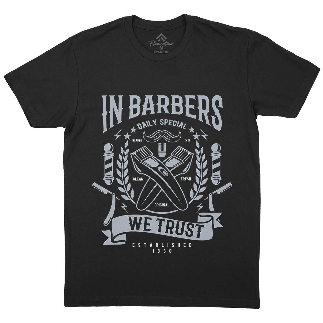 In Barbers We Trust Mens Organic Crew Neck T-Shirt Barber A070