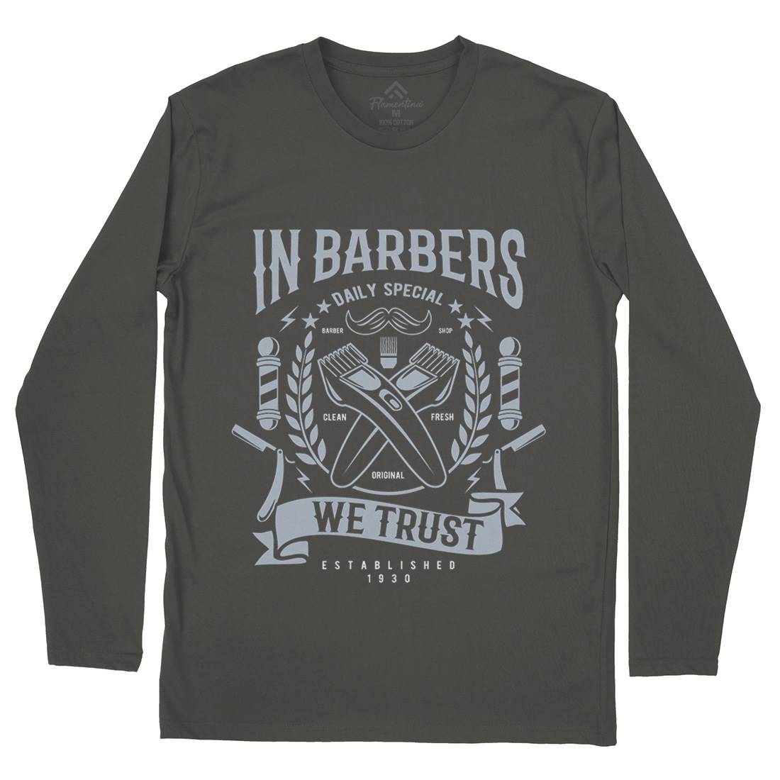 In Barbers We Trust Mens Long Sleeve T-Shirt Barber A070