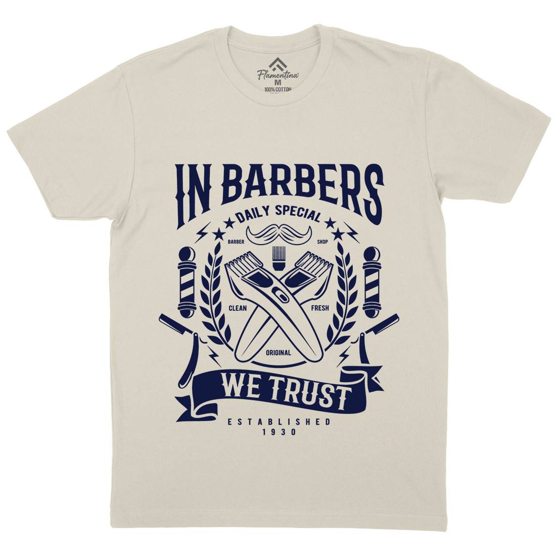 In Barbers We Trust Mens Organic Crew Neck T-Shirt Barber A070
