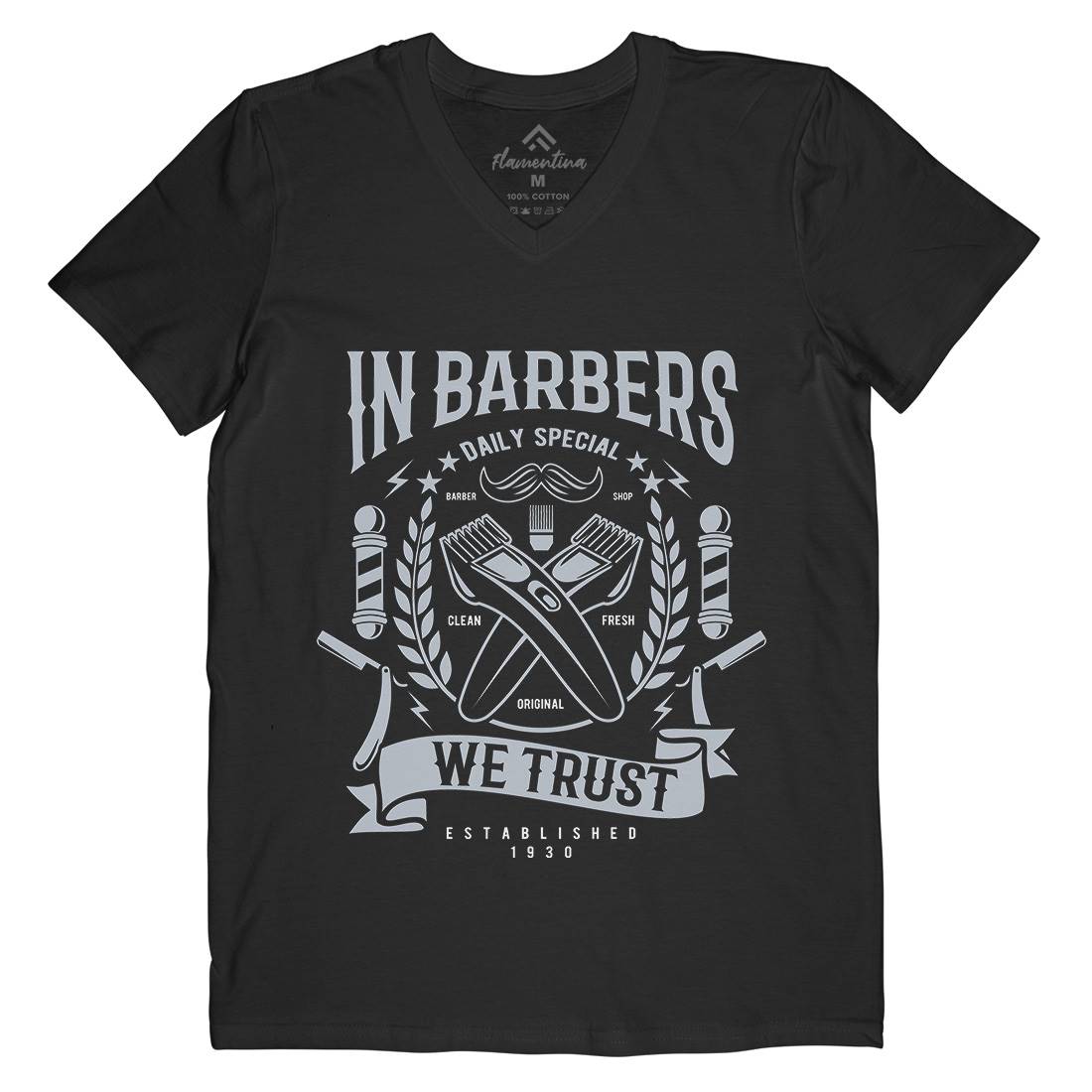 In Barbers We Trust Mens V-Neck T-Shirt Barber A070