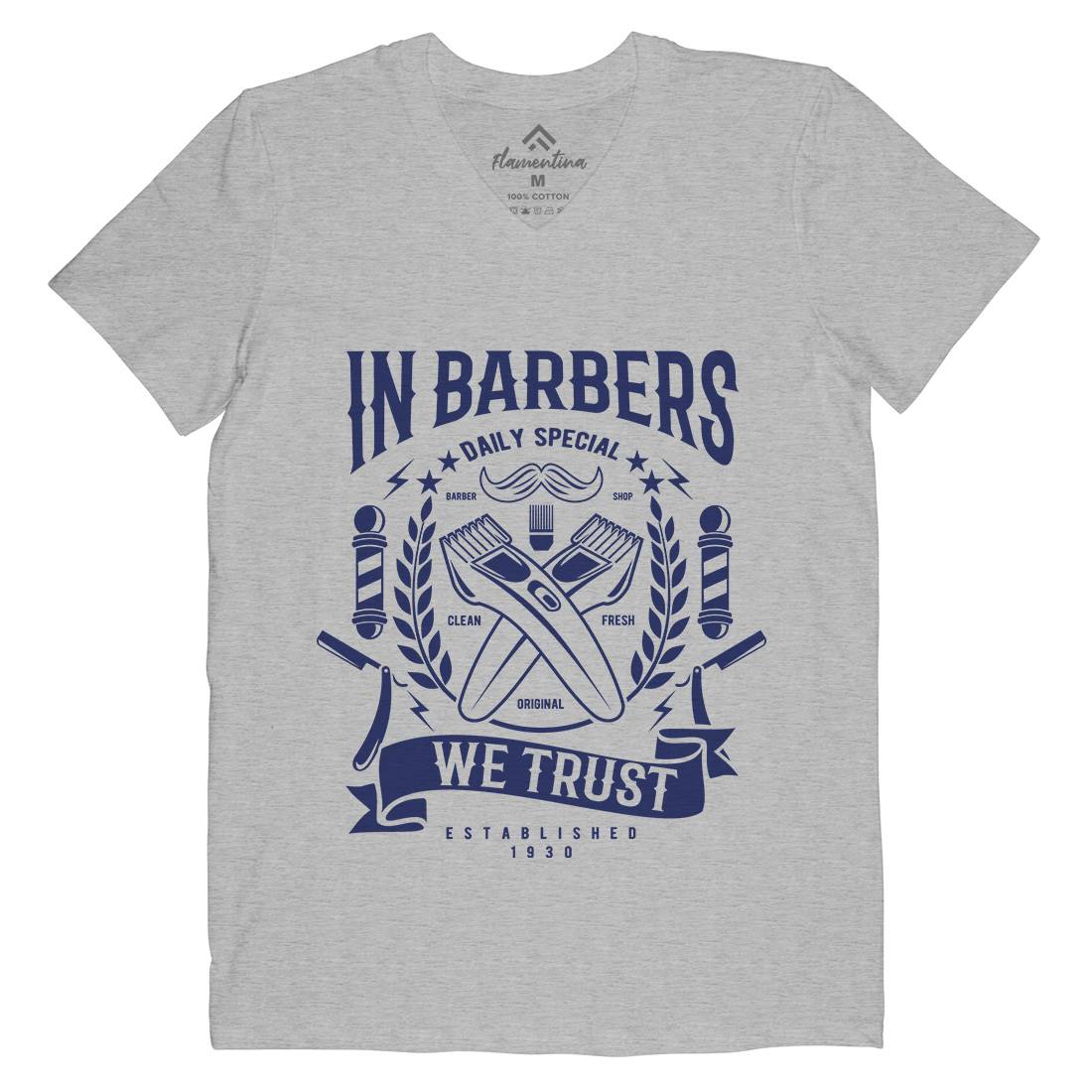 In Barbers We Trust Mens V-Neck T-Shirt Barber A070