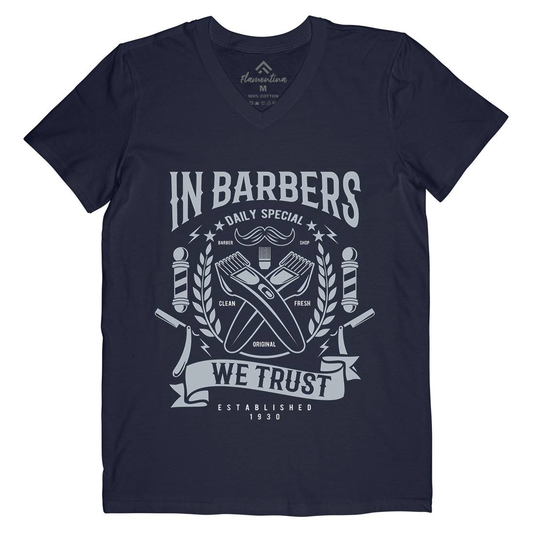 In Barbers We Trust Mens Organic V-Neck T-Shirt Barber A070