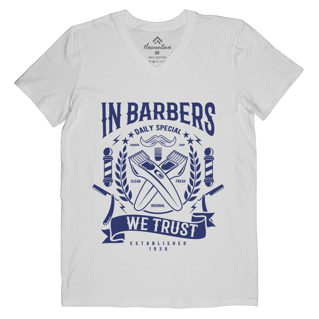 In Barbers We Trust Mens Organic V-Neck T-Shirt Barber A070