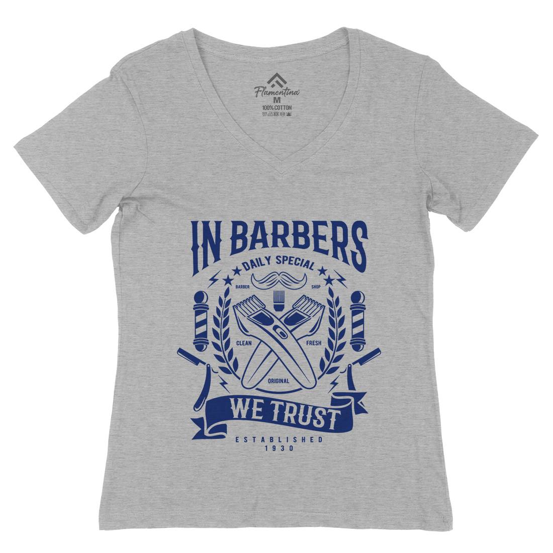 In Barbers We Trust Womens Organic V-Neck T-Shirt Barber A070