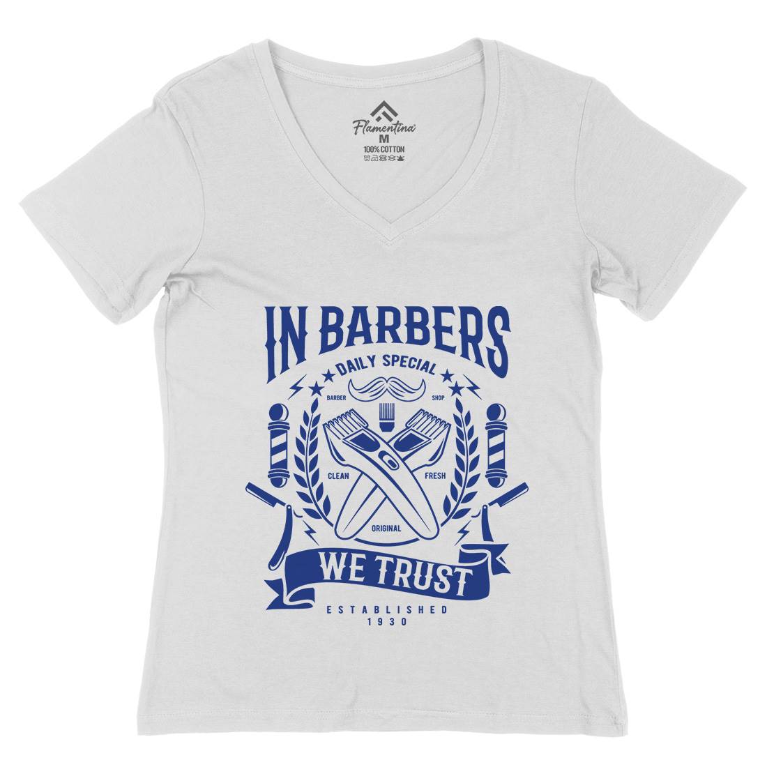 In Barbers We Trust Womens Organic V-Neck T-Shirt Barber A070