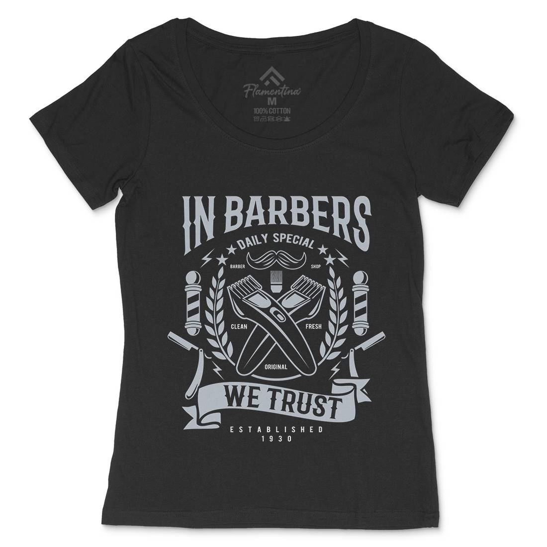 In Barbers We Trust Womens Scoop Neck T-Shirt Barber A070