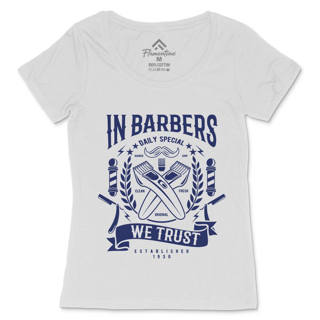 In Barbers We Trust Womens Scoop Neck T-Shirt Barber A070