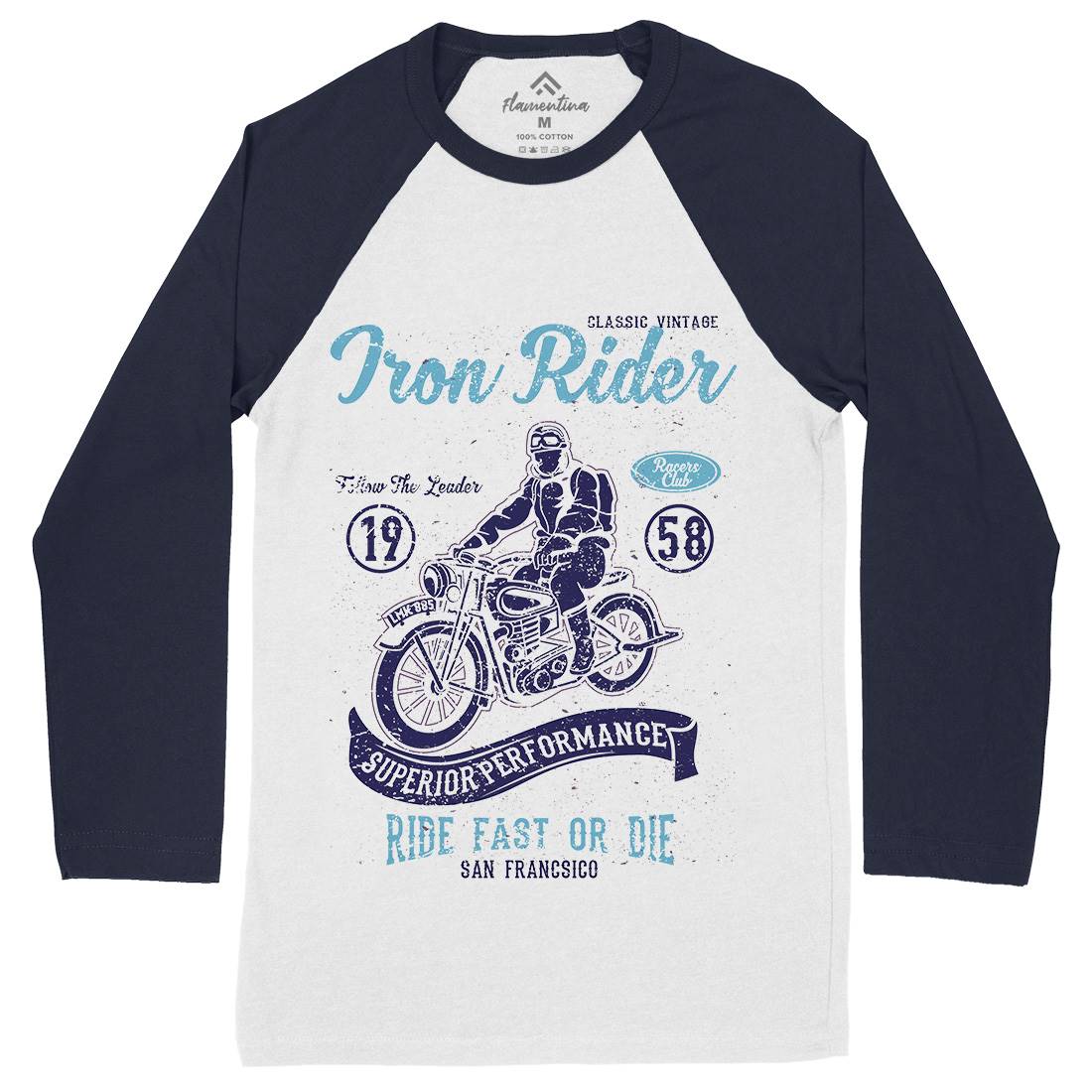 Iron Rider Mens Long Sleeve Baseball T-Shirt Motorcycles A072