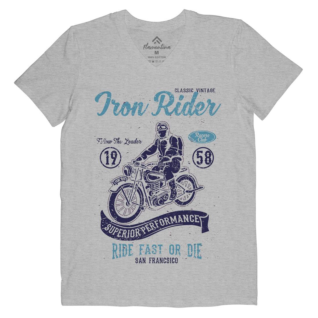 Iron Rider Mens Organic V-Neck T-Shirt Motorcycles A072