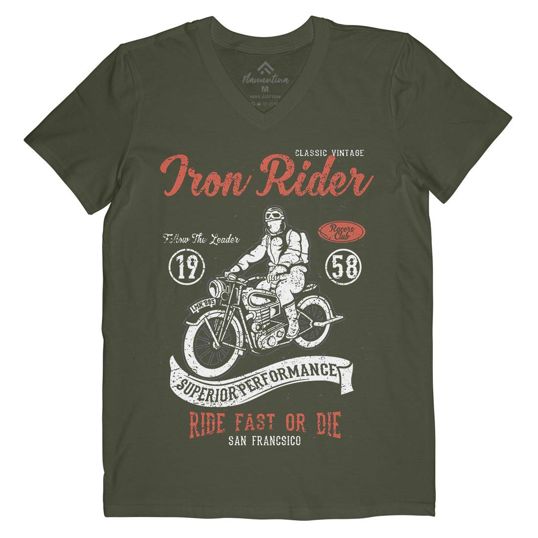 Iron Rider Mens Organic V-Neck T-Shirt Motorcycles A072