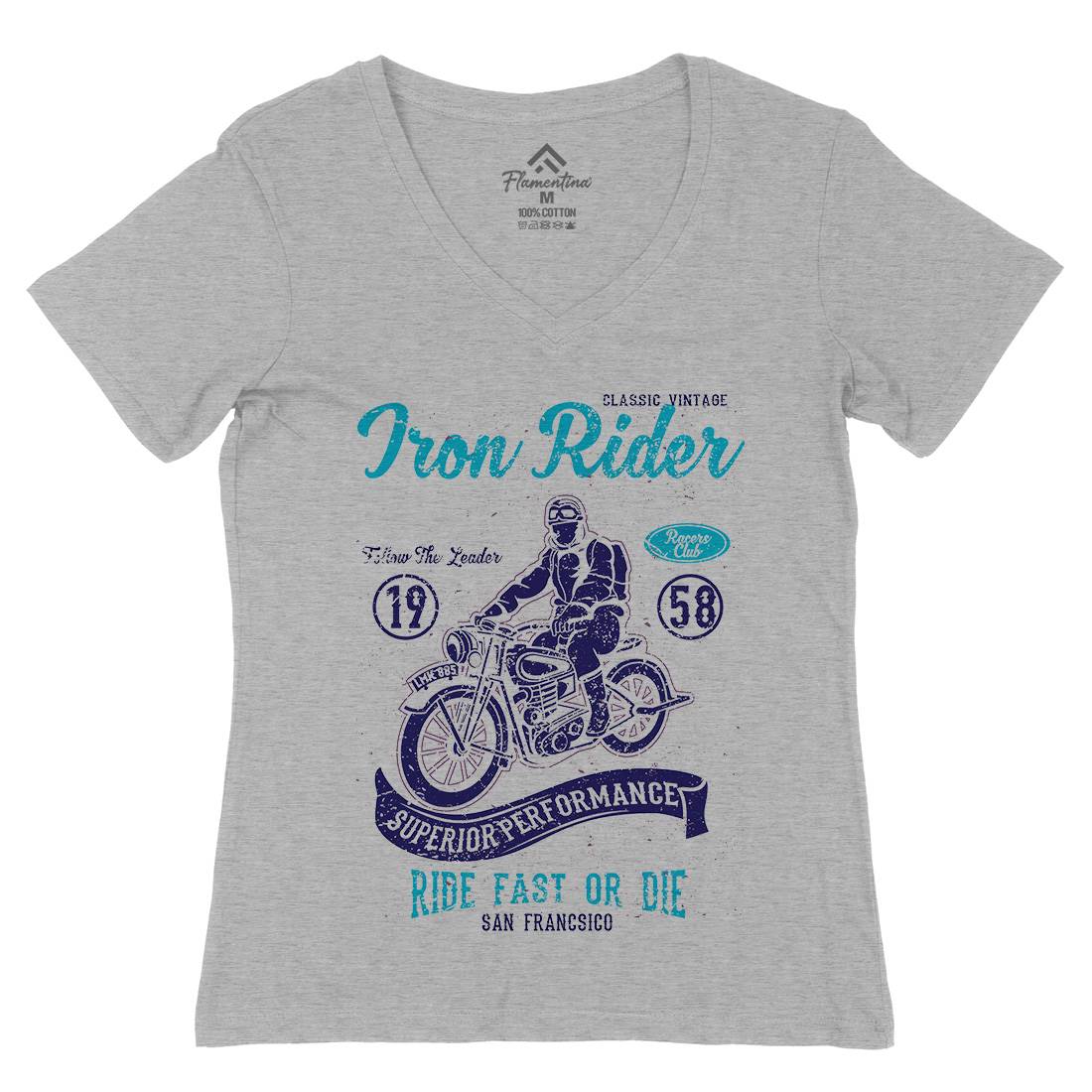 Iron Rider Womens Organic V-Neck T-Shirt Motorcycles A072