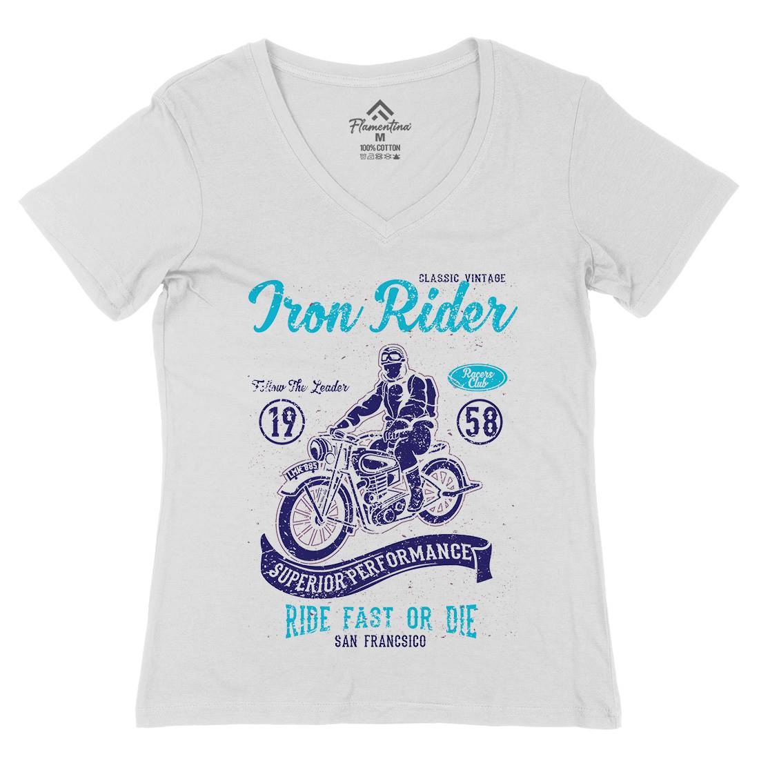 Iron Rider Womens Organic V-Neck T-Shirt Motorcycles A072