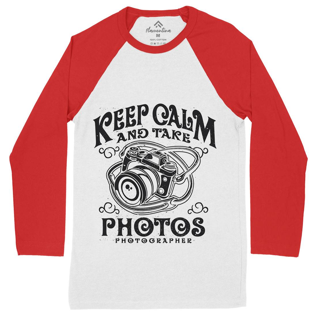 Keep Calm And Take Photos Mens Long Sleeve Baseball T-Shirt Media A073