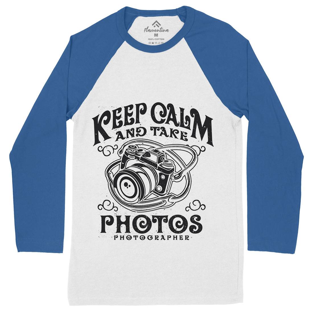 Keep Calm And Take Photos Mens Long Sleeve Baseball T-Shirt Media A073