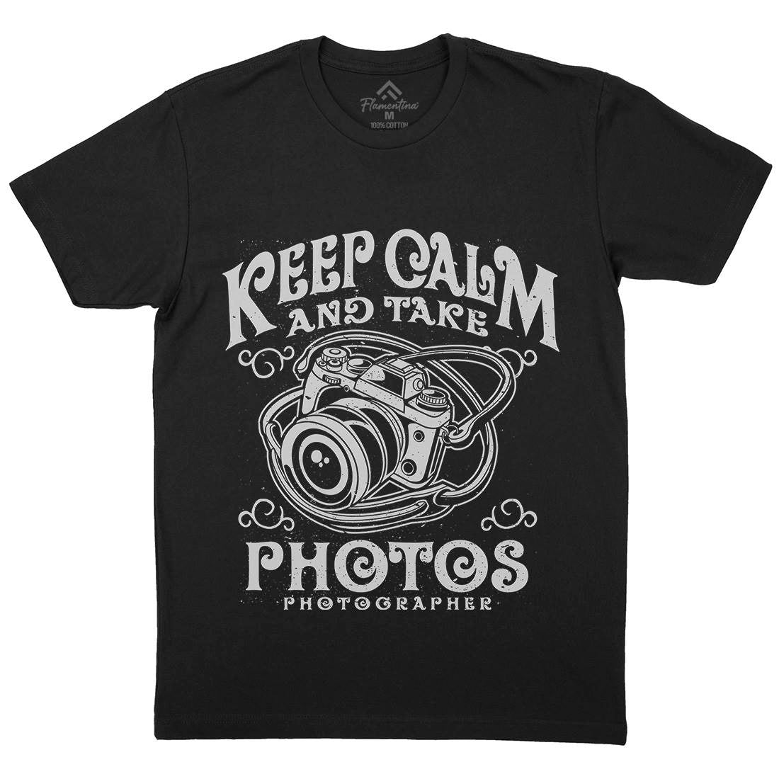 Keep Calm And Take Photos Mens Organic Crew Neck T-Shirt Media A073