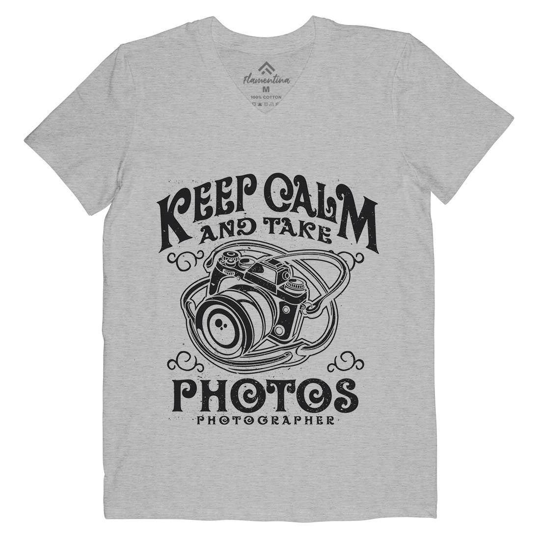 Keep Calm And Take Photos Mens Organic V-Neck T-Shirt Media A073