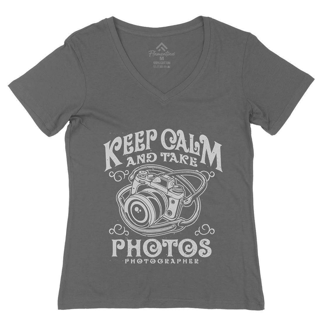 Keep Calm And Take Photos Womens Organic V-Neck T-Shirt Media A073