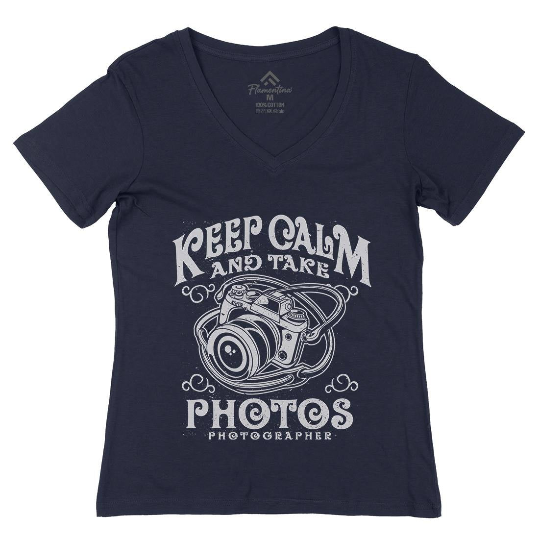 Keep Calm And Take Photos Womens Organic V-Neck T-Shirt Media A073