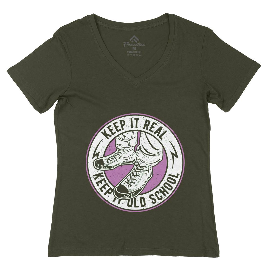 Keep It Old School Womens Organic V-Neck T-Shirt Retro A074