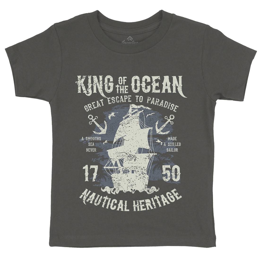 King Of The Ocean Kids Organic Crew Neck T-Shirt Navy A077