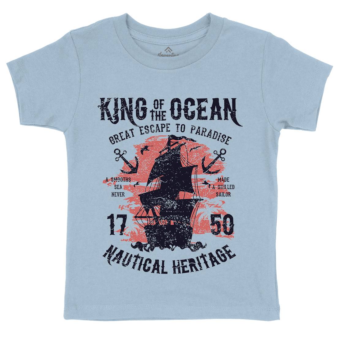 King Of The Ocean Kids Organic Crew Neck T-Shirt Navy A077