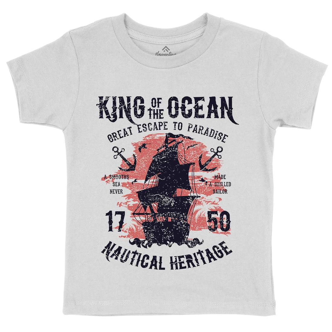 King Of The Ocean Kids Crew Neck T-Shirt Navy A077