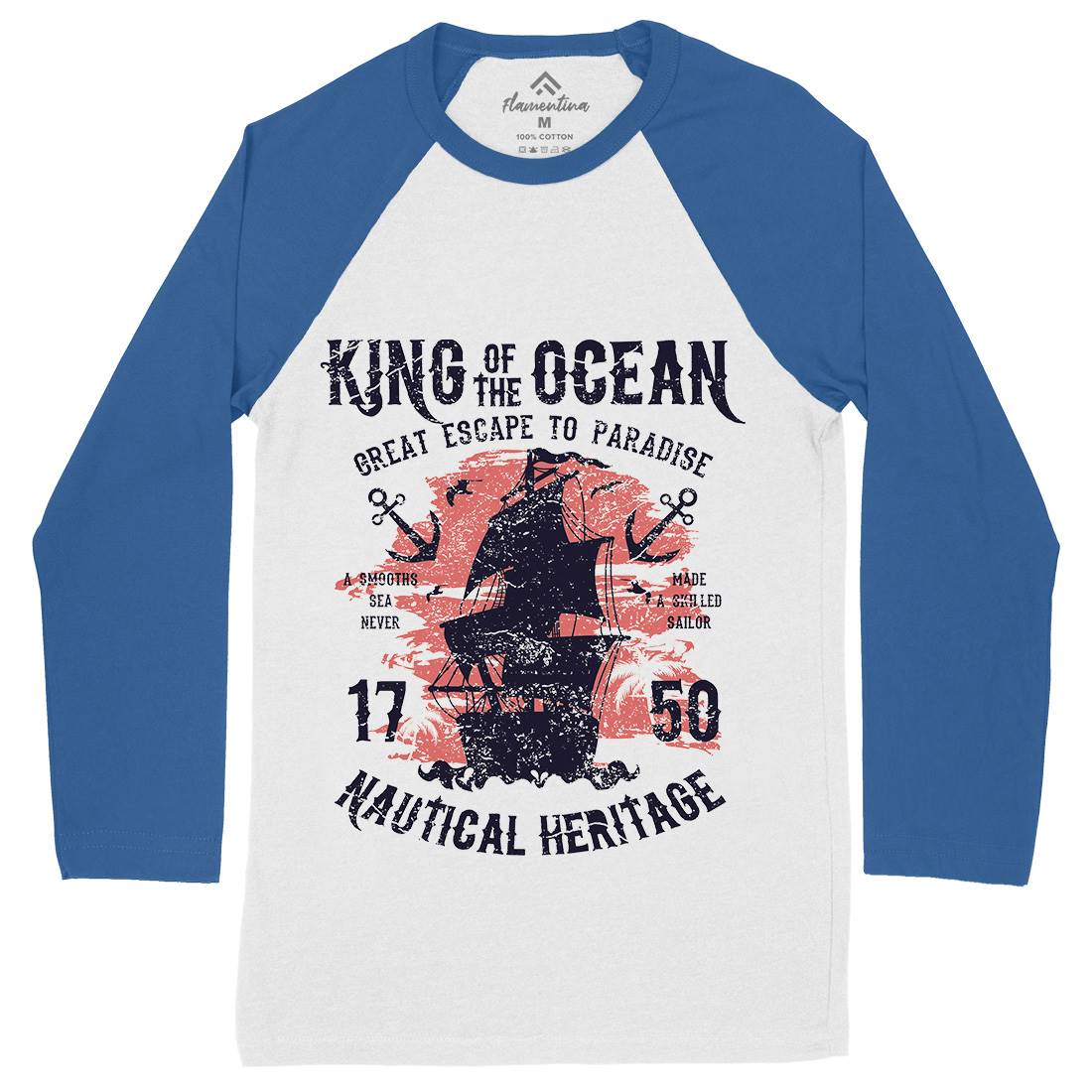 King Of The Ocean Mens Long Sleeve Baseball T-Shirt Navy A077