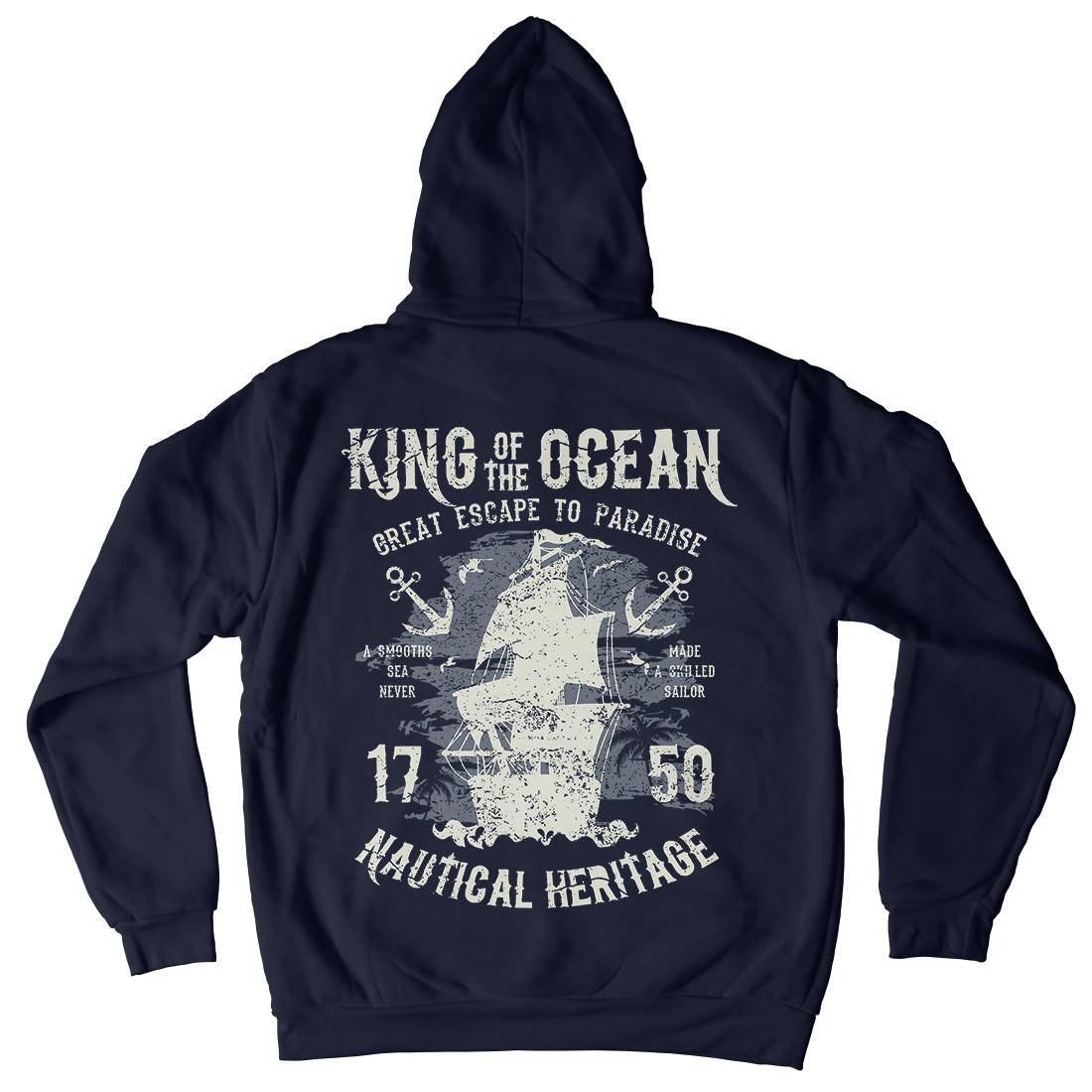 King Of The Ocean Mens Hoodie With Pocket Navy A077