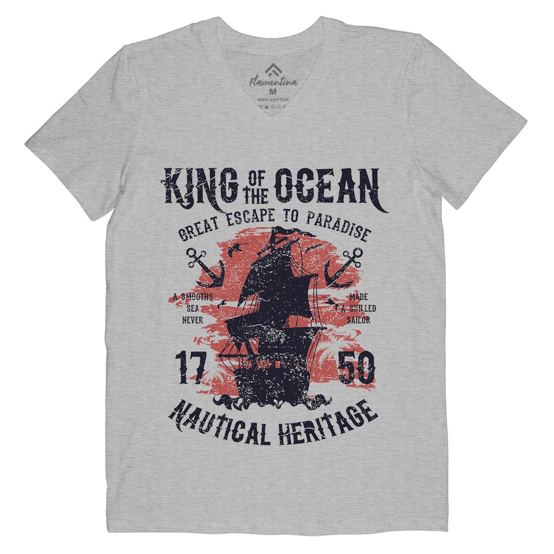 King Of The Ocean Mens Organic V-Neck T-Shirt Navy A077