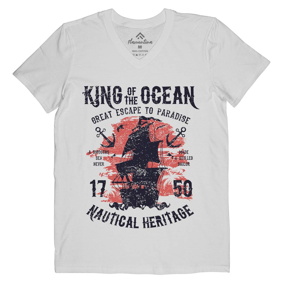 King Of The Ocean Mens V-Neck T-Shirt Navy A077