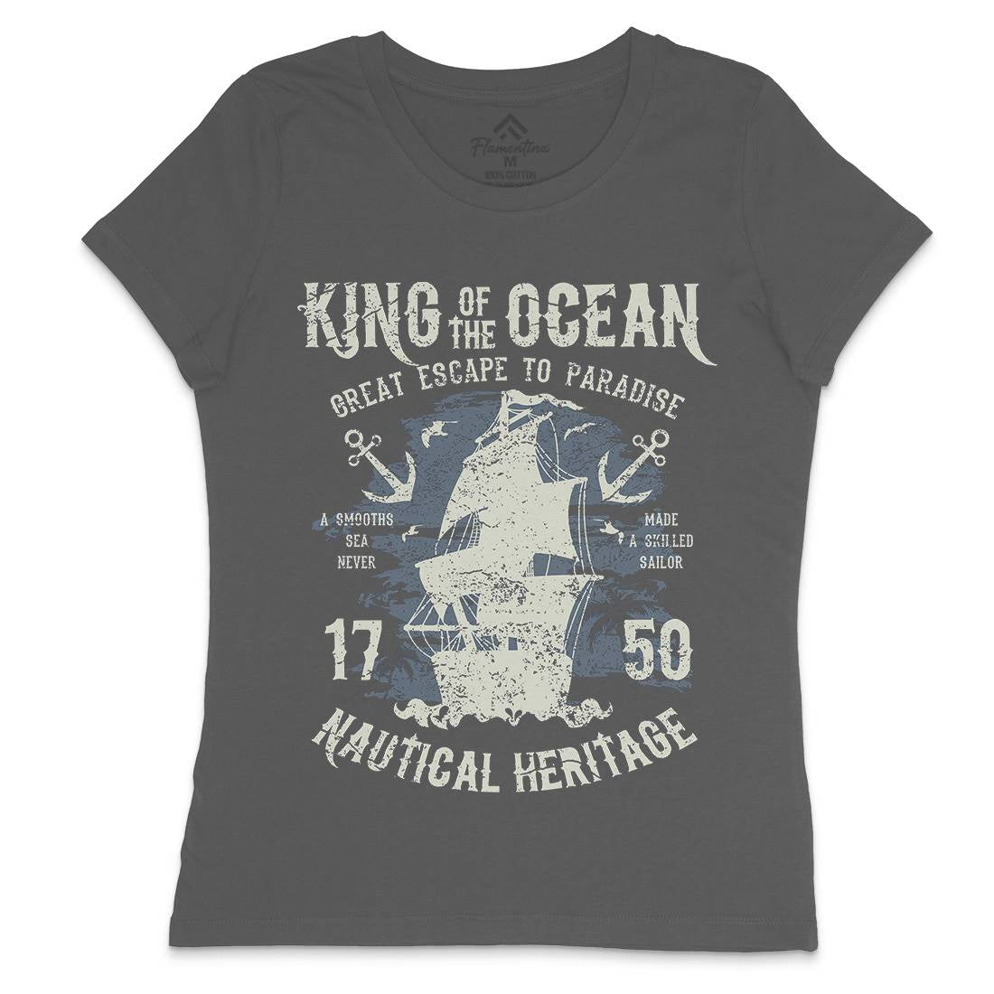 King Of The Ocean Womens Crew Neck T-Shirt Navy A077