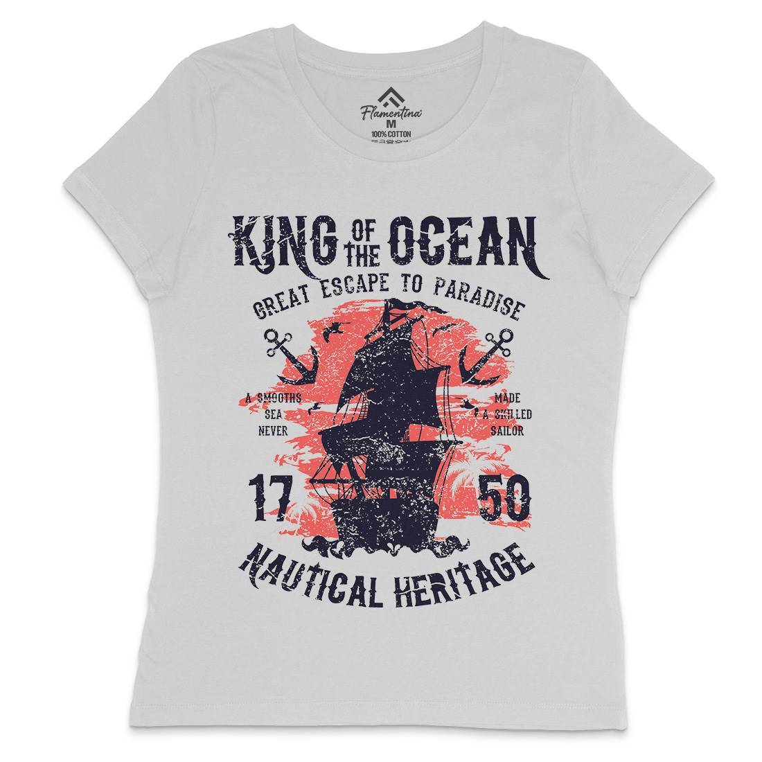 King Of The Ocean Womens Crew Neck T-Shirt Navy A077