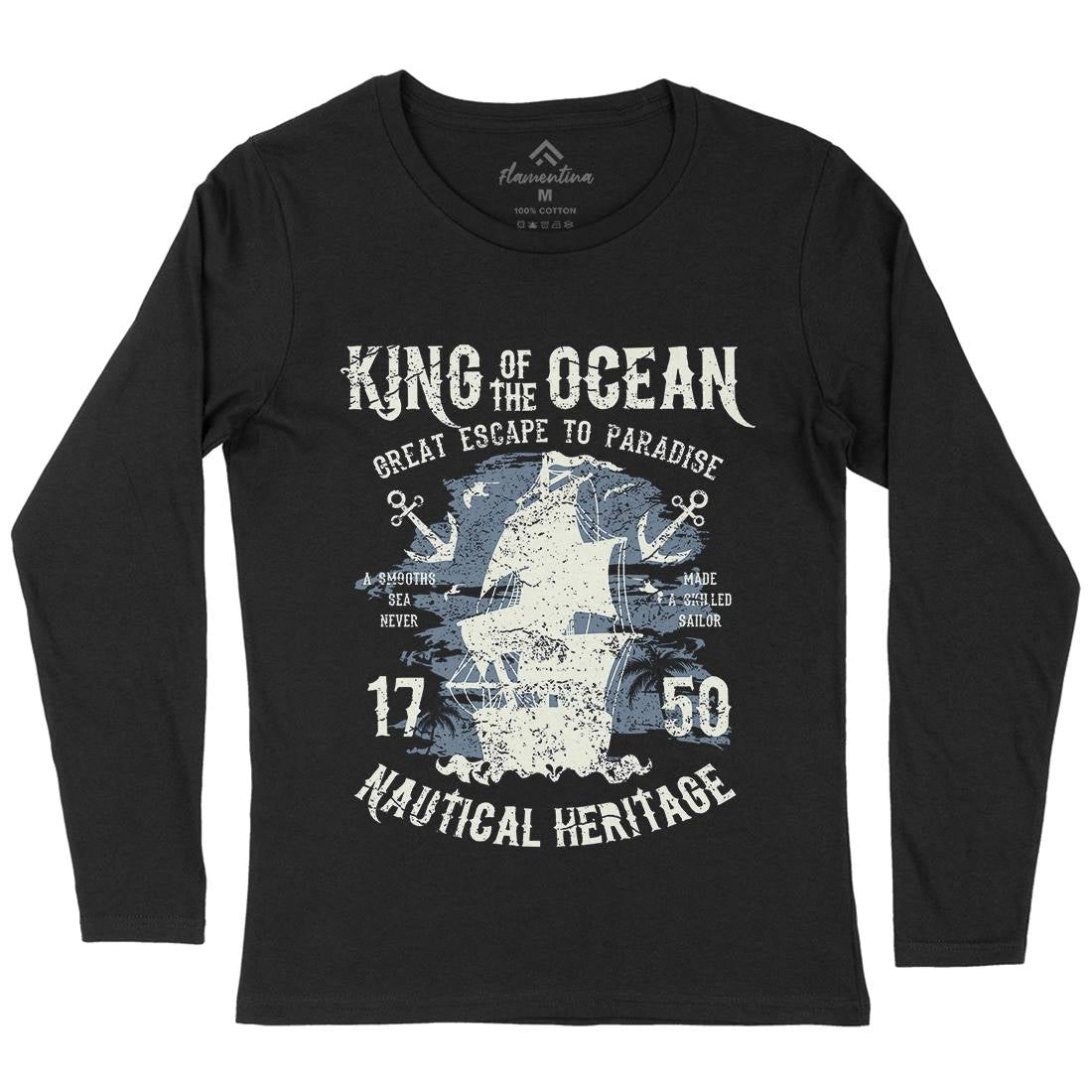 King Of The Ocean Womens Long Sleeve T-Shirt Navy A077