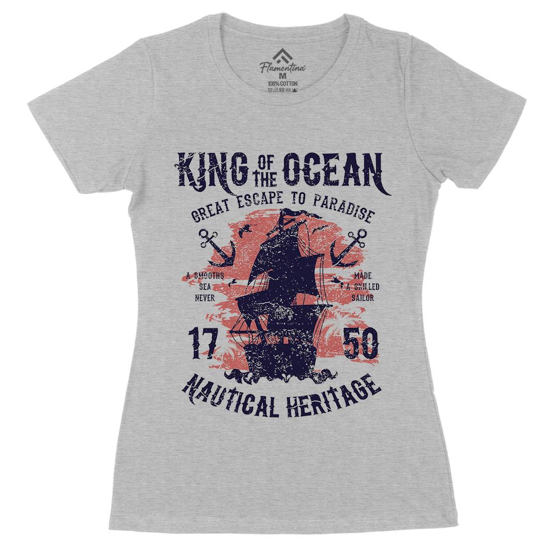 King Of The Ocean Womens Organic Crew Neck T-Shirt Navy A077