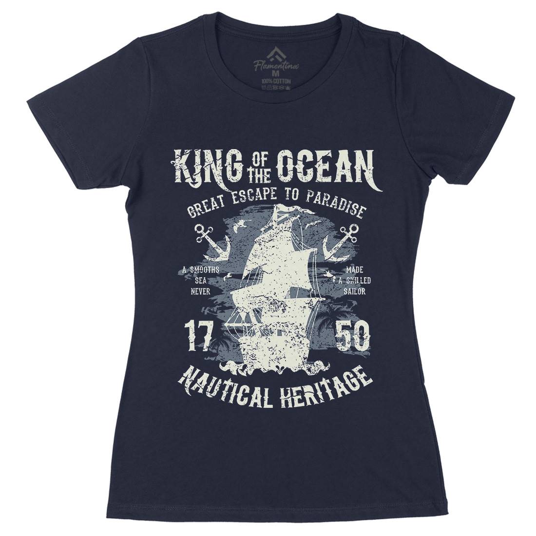 King Of The Ocean Womens Organic Crew Neck T-Shirt Navy A077