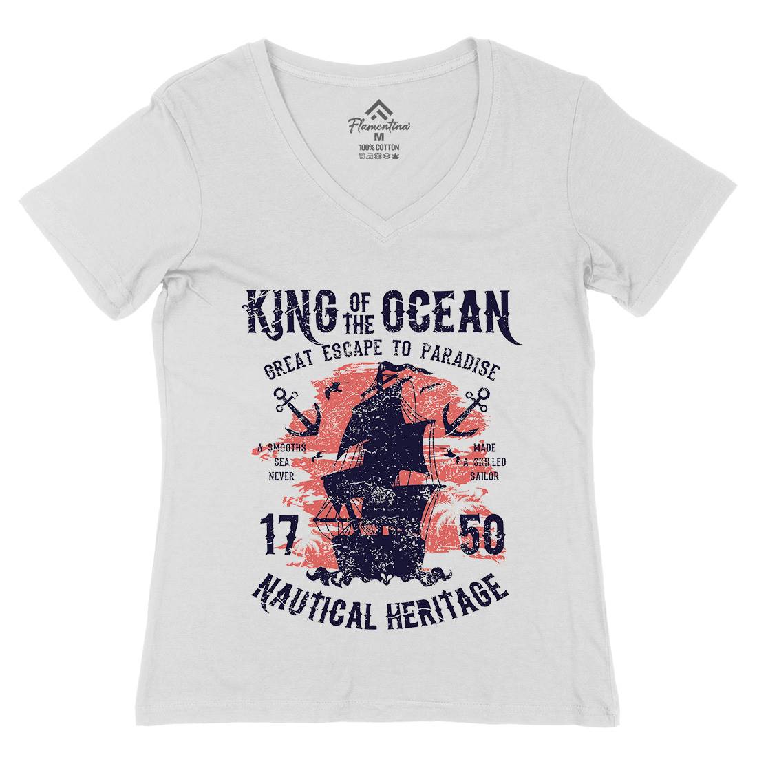 King Of The Ocean Womens Organic V-Neck T-Shirt Navy A077