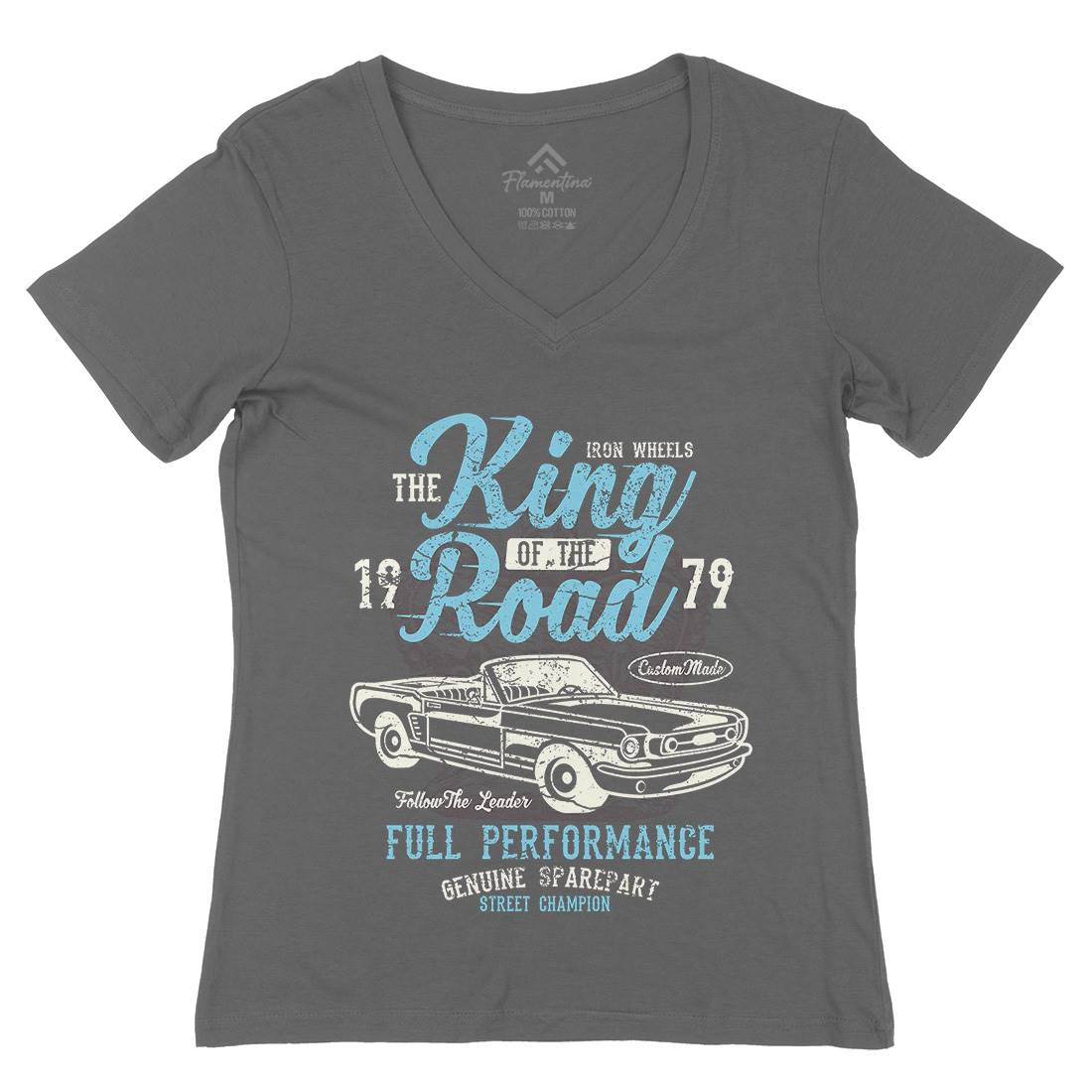 King Of The Road Womens Organic V-Neck T-Shirt Motorcycles A078