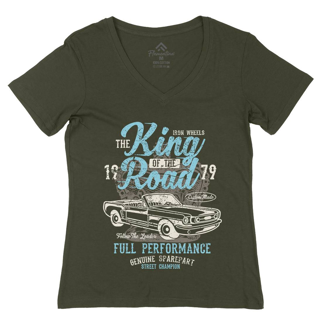 King Of The Road Womens Organic V-Neck T-Shirt Motorcycles A078