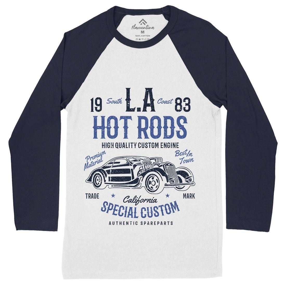 La Hot Rods Mens Long Sleeve Baseball T-Shirt Cars A079