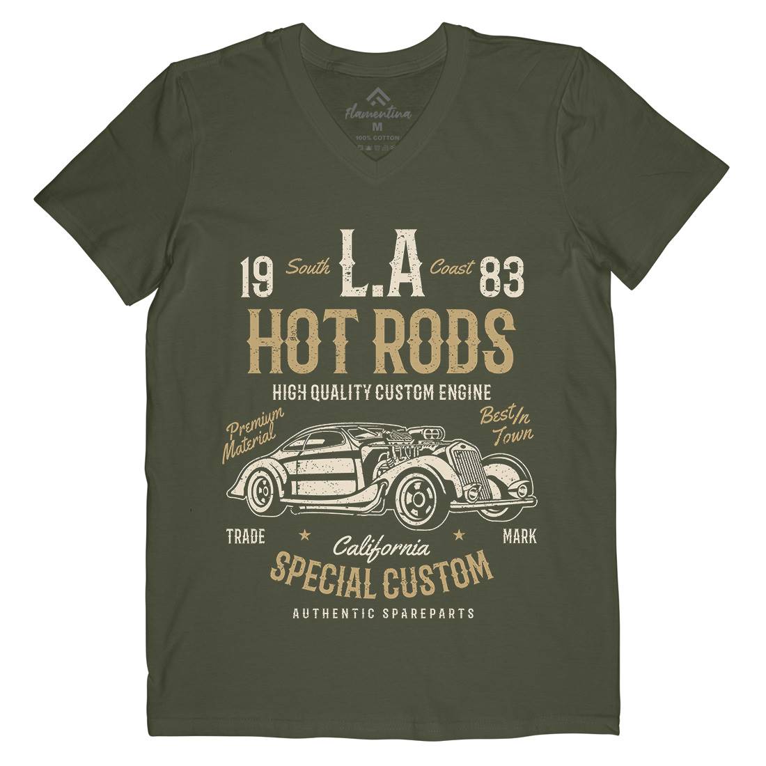 La Hot Rods Mens Organic V-Neck T-Shirt Cars A079