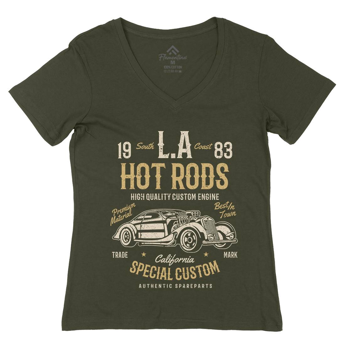 La Hot Rods Womens Organic V-Neck T-Shirt Cars A079