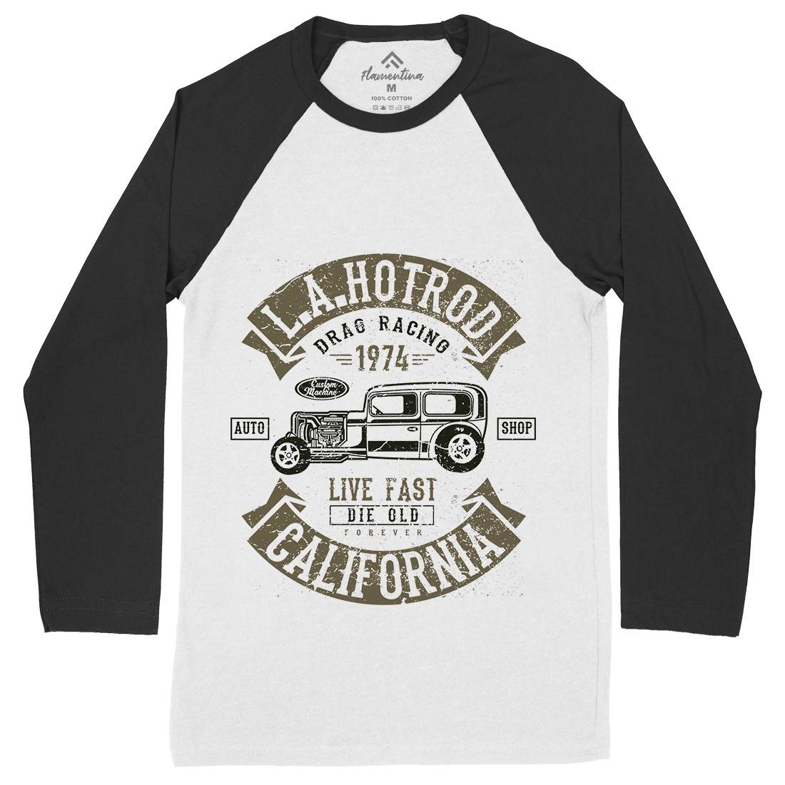 La Hotrod Mens Long Sleeve Baseball T-Shirt Cars A080
