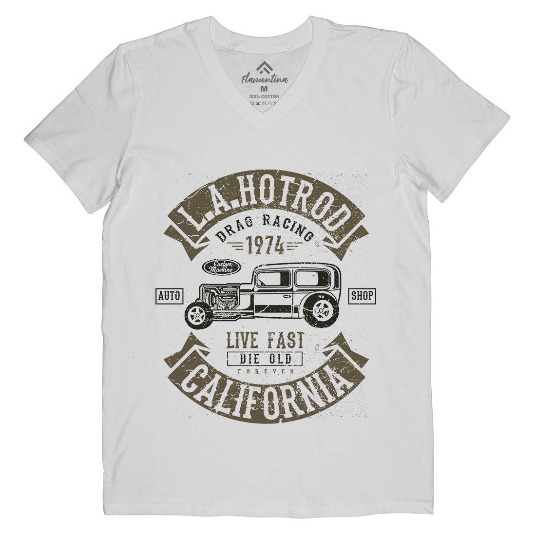 La Hotrod Mens Organic V-Neck T-Shirt Cars A080