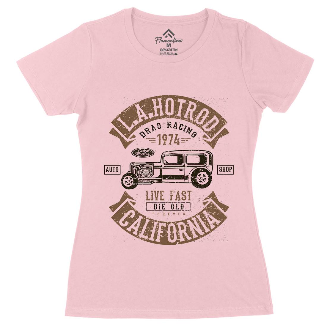 La Hotrod Womens Organic Crew Neck T-Shirt Cars A080