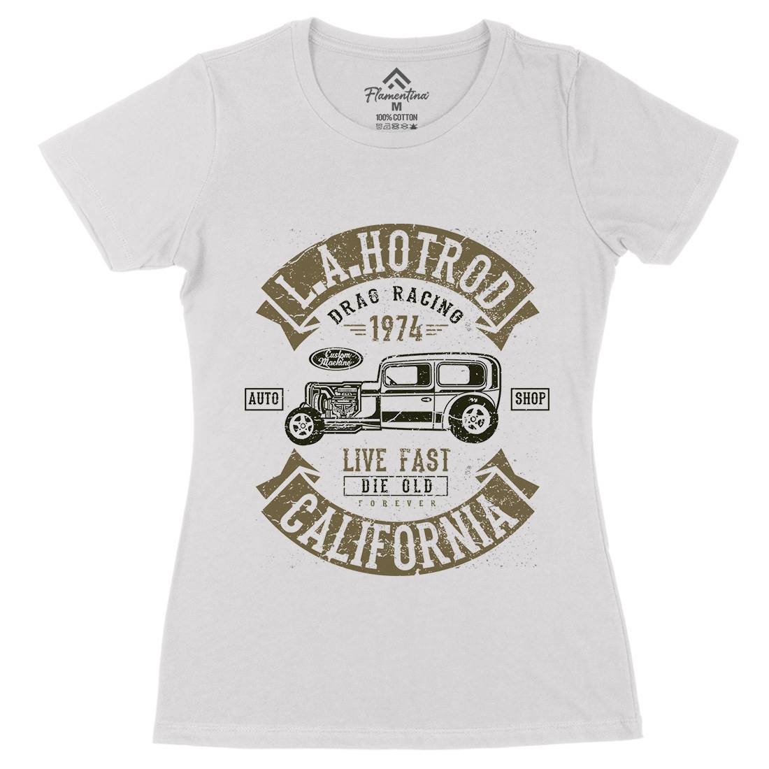 La Hotrod Womens Organic Crew Neck T-Shirt Cars A080